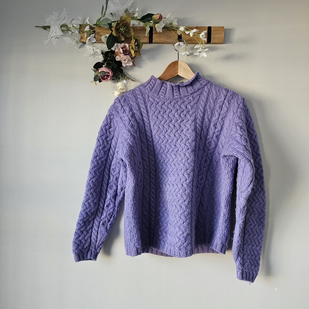 Lilac Purple Merino Wool Knit Sweater Size S